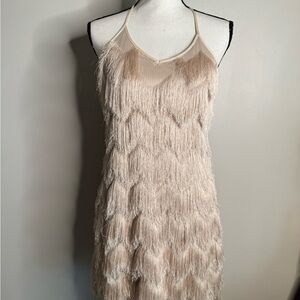Gianni Bini Cream Fringe Mini Dress
